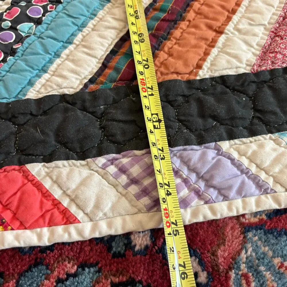 Vintage Quilt Patchwork Chevron Zig Zag Pattern 75x87” Hand Made Cotton Cutter